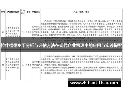 拉什福德水平分析与评估方法在现代企业管理中的应用与实践探索