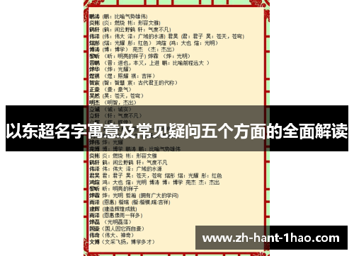以东超名字寓意及常见疑问五个方面的全面解读 以东超名字寓意及常见疑问五个方面的全面解读